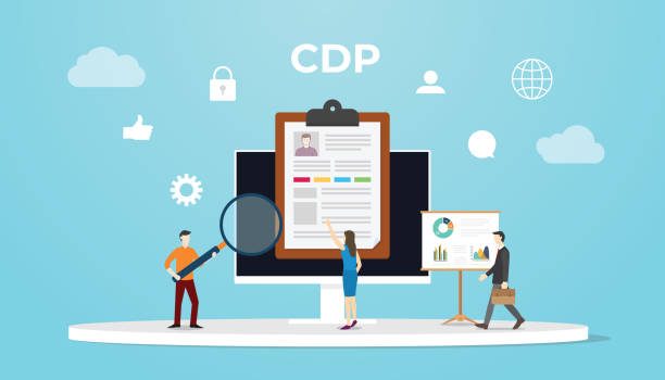 cdp customer data platform concept with people analyze data with icon and computer with modern flat style cdp customer data platform concept with people analyze data with icon and computer with modern flat style vector illustration 1814 stock illustrations