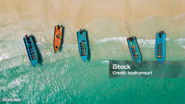 Longtail Boats Stock Photo - Download Image Now - Island, Tropical Climate, High Angle View