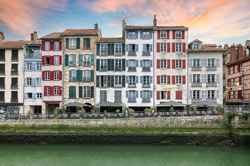 Bayonne in the pays Basque, typical facades on the river Nive