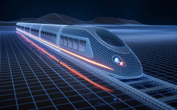 Photo of Digital high speed railway bullet train, 3d rendering.