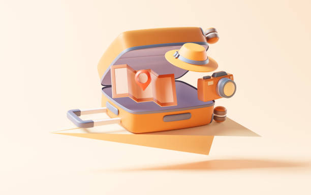 istock Cartoon style luggage with travel theme, 3d rendering. 1453555228