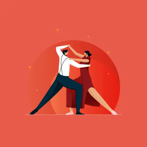 Vector illustration of International Dance Day vector with Tango Dancing Couple, Happy Romantic People Dancing Illustration