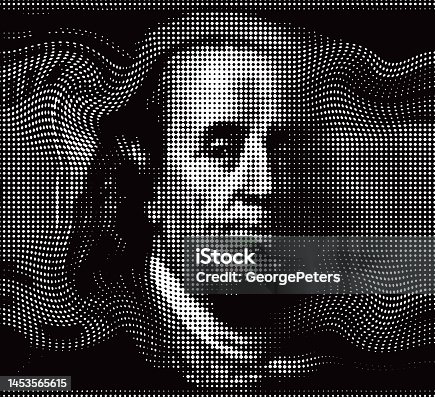 istock Half tone dot vector of Benjamin Franklin Face 1453565615