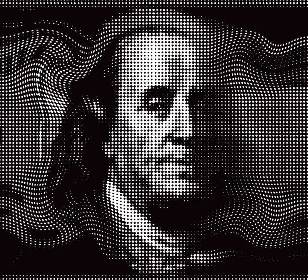 Vector illustration of Half tone dot vector of Benjamin Franklin Face
