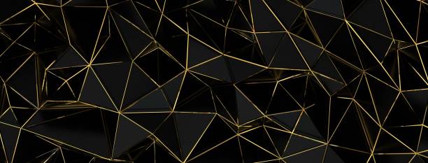 istock 3D rendered black crystal background with golden lines 1453567539