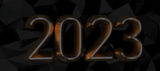istock Beautiful design of 2023 isolated in wave style black background 1453567932