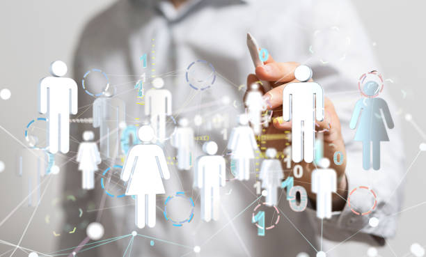 istock Network graphic with a person's hand touching it from the background 1453568185