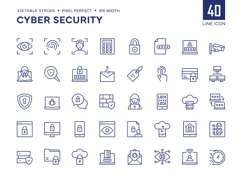 Cyber Security Line Icon Set contains such icons as Hacker, Firewall, Face ID, Fingerprint, Antivirus, Phishing and etc.

Pixel Perfect, Editable Stroke, Customizable stroke width, adjustable colors.