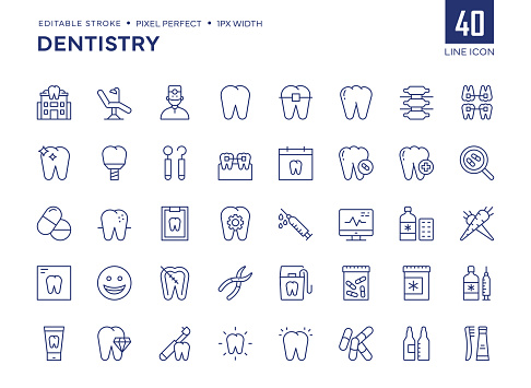 Dentistry Line Icon Set contains such icons as Dental Clinic, Dentist Chair, Dentist, Tooth, Medicine, Orthodonty, Dental Implant and so on.

Pixel Perfect, Editable Stroke, Customizable stroke width, adjustable colors.