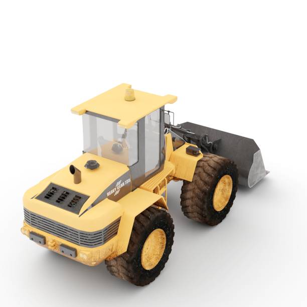 istock Closeup of a one-wheel loader excavator construction machinery isolated on white background 1453571481