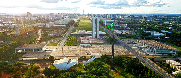 Brasilia, Brazil – February 24, 2018: A panoramic shot of the esplanade of ministers and the national congress of Brazil in Brasilia.
