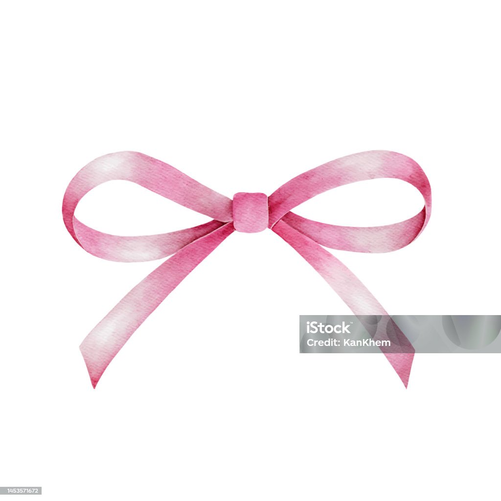 Watercolor Illustration Of Pink Ribbon Bow 1 Stock Illustration