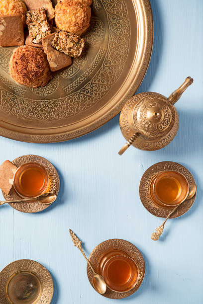 istock Top view of oriental tea and sweets 1453573403