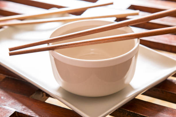 A close-up of chopsticks on a bowl