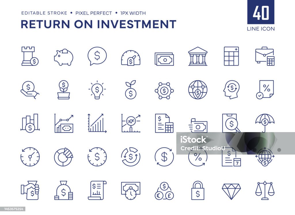 Return On Investment Line Icon Set contains Financial Strategy, Savings, Credit Score, Capital, Banking, Profit and so on icons. - Royalty-free Simge Vector Art Return On Investment Line Icon Set contains Financial Strategy, Savings, Credit Score, Capital, Banking, Profit and so on icons. - Royalty-free Simge Vector Art