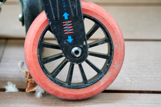 istock Closeup shot of scooter red wheel 1453575903