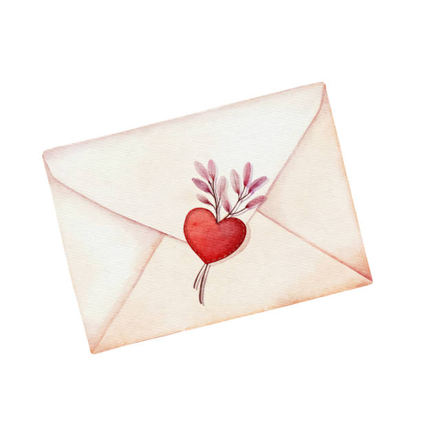 Yellow envelope with red heart. Love letter for Valentines day. vector art illustration