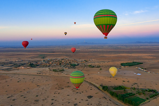 View of hot air balloons in the Moroccan sky, Morocco