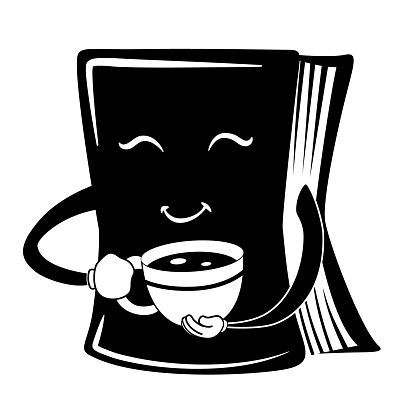 A Book Holding Cup Of Coffee Cartoon Vector, Smiling Character