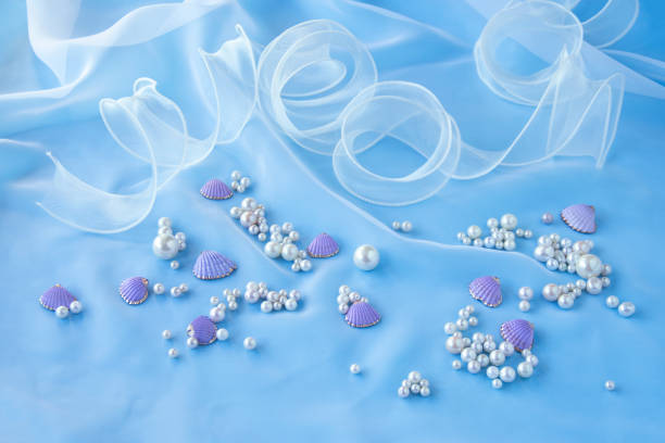 purple shell and pearl and white organdie ribbon