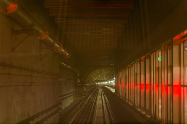 The speeding Metro train in the long tunnel gave the image a feel of speed to it in Doha, Qatar.
