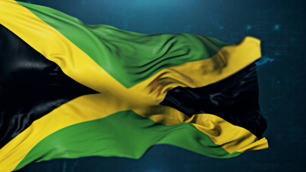 istock Flag of Jamaica on dark blue background 1453588613