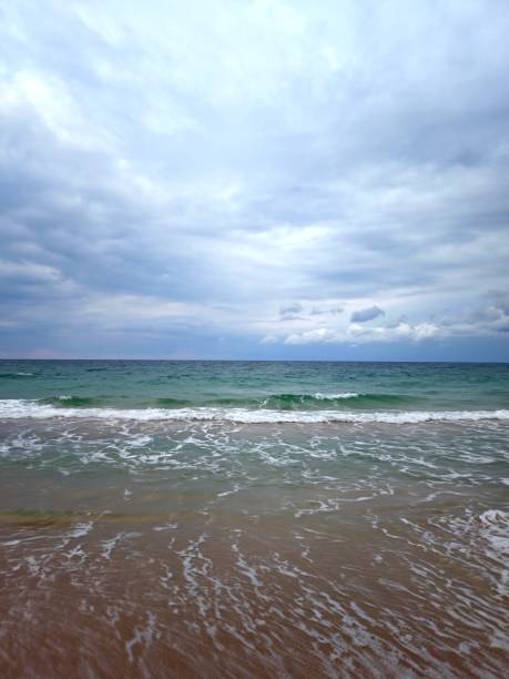 istock Beautiful waves on the sandy beach, vertical 1453590217