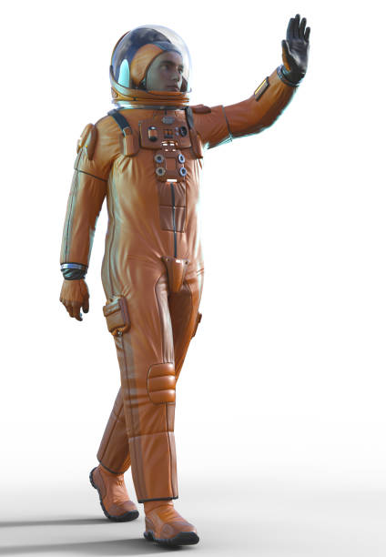 istock astronaut in a orange suit on the white background, 3d rendering 1453591120