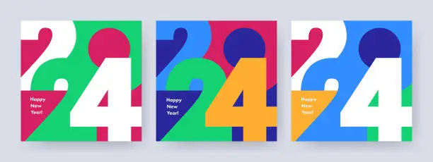 Vector illustration of Creative concept of 2024 Happy New Year posters set. Design templates with typography logo 2024 for celebration and season decoration. Minimalistic trendy backgrounds for branding, banner, cover, card