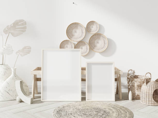 istock Frame and poster mockup in Boho style interior. 3d rendering, 3d illustration 1453592194