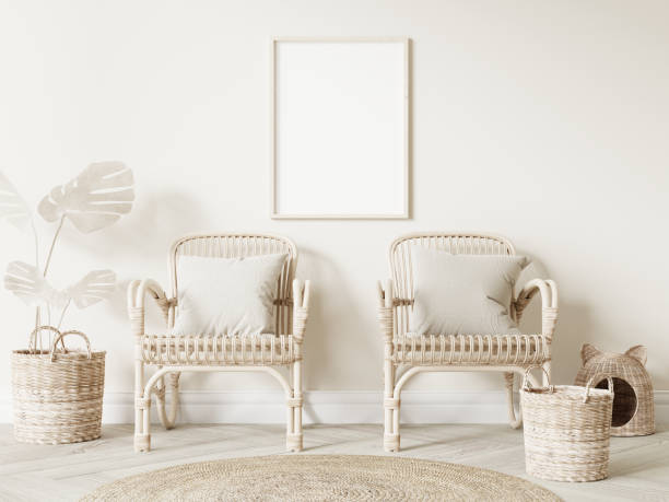 istock Frame and poster mockup in Boho style interior. 3d rendering, 3d illustration 1453592253