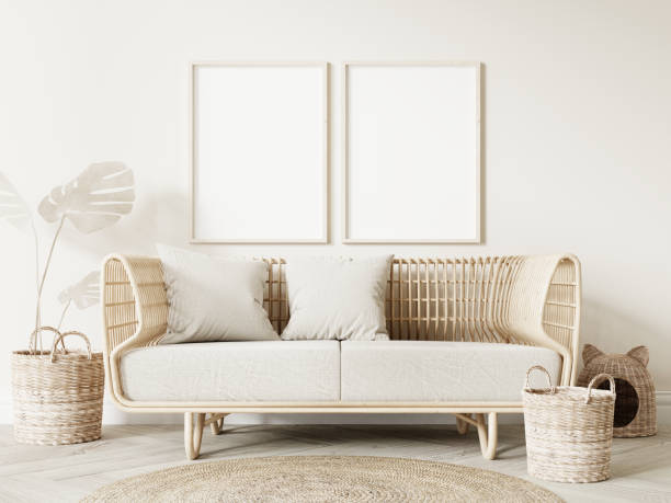 istock Frame and poster mockup in Boho style interior. 3d rendering, 3d illustration 1453592256