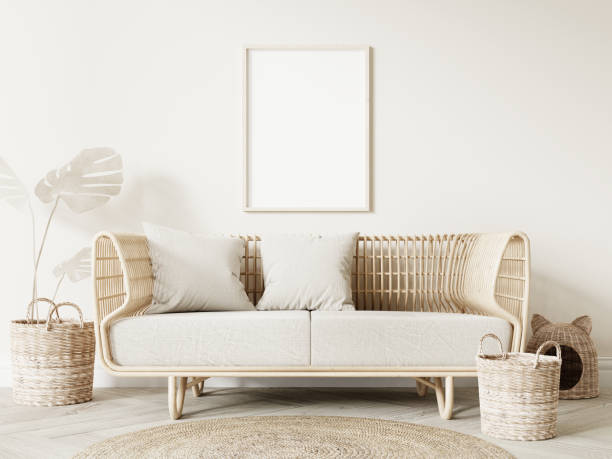 istock Frame and poster mockup in Boho style interior. 3d rendering, 3d illustration 1453592262