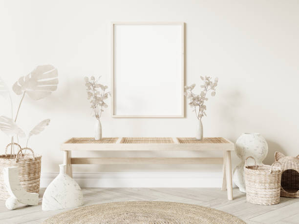 istock Frame and poster mockup in Boho style interior. 3d rendering, 3d illustration 1453592263