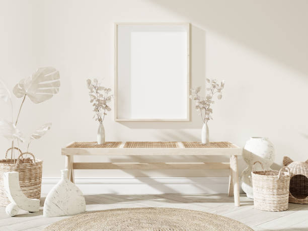 istock Frame and poster mockup in Boho style interior. 3d rendering, 3d illustration 1453592266