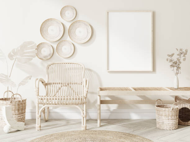 istock Frame and poster mockup in Boho style interior. 3d rendering, 3d illustration 1453592267
