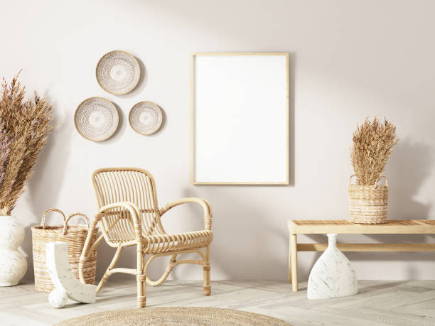 istock Frame and poster mockup in Boho style interior. 3d rendering, 3d illustration 1453592268