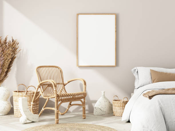 istock Frame and poster mockup in Boho style interior. 3d rendering, 3d illustration 1453592272