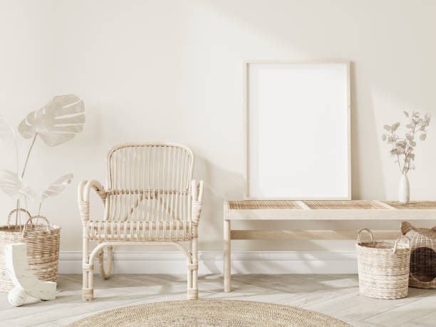 istock Frame and poster mockup in Boho style interior. 3d rendering, 3d illustration 1453592273