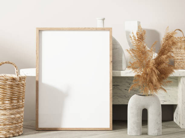 istock Frame and poster mockup in Boho style interior. 3d rendering, 3d illustration 1453592276