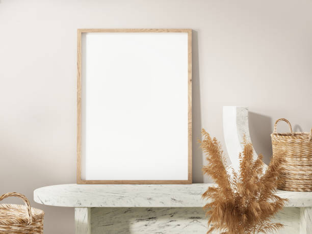 istock Frame and poster mockup in Boho style interior. 3d rendering, 3d illustration 1453592281