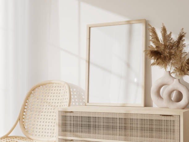 istock Frame and poster mockup in Boho style interior. 3d rendering, 3d illustration 1453592285