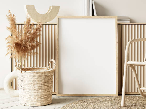 istock Frame and poster mockup in Boho style interior. 3d rendering, 3d illustration 1453592293
