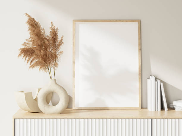 istock Frame and poster mockup in Boho style interior. 3d rendering, 3d illustration 1453592296
