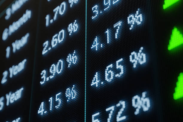 istock Screen with rising yields and interest rates. 1453594066
