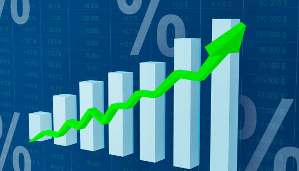 istock Rising bar chart with green arrow. 1453594079