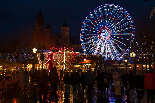Maastricht, Netherlands, December 23, 2022; Christmas market on the Vrijthof in the city of Maastricht.