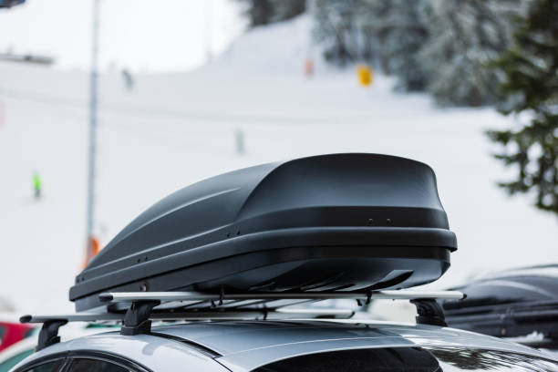 Roof rack with cargo box in winter