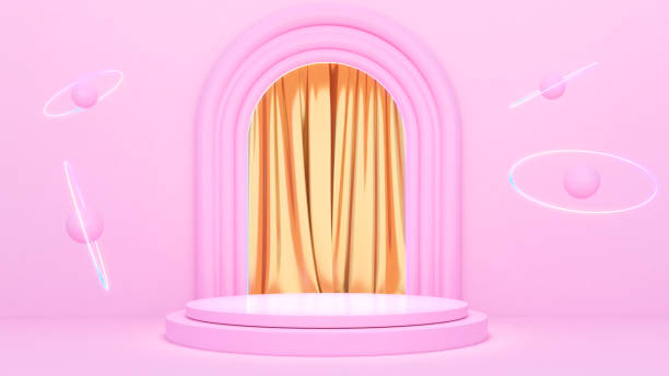 istock Pink stand with pink circle curve background,mock up podium for product presentation,3D rendering 1453596103