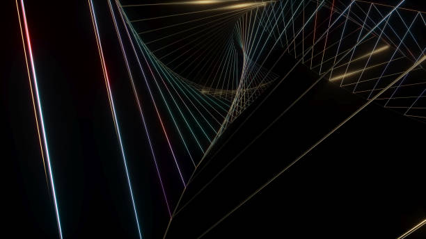 istock Abstract image of swirling golden double triangle lines on black background.,Abstract line movement,3d rendering 1453597085